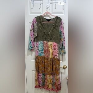Floral Patchwork Long Sleeve Dress
